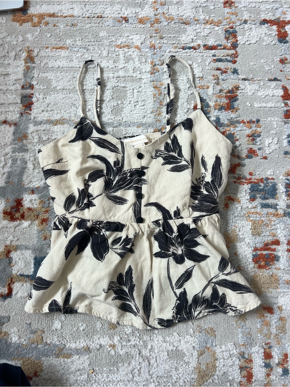 Cream Floral Spaghetti-Strap Peplum Tank Top